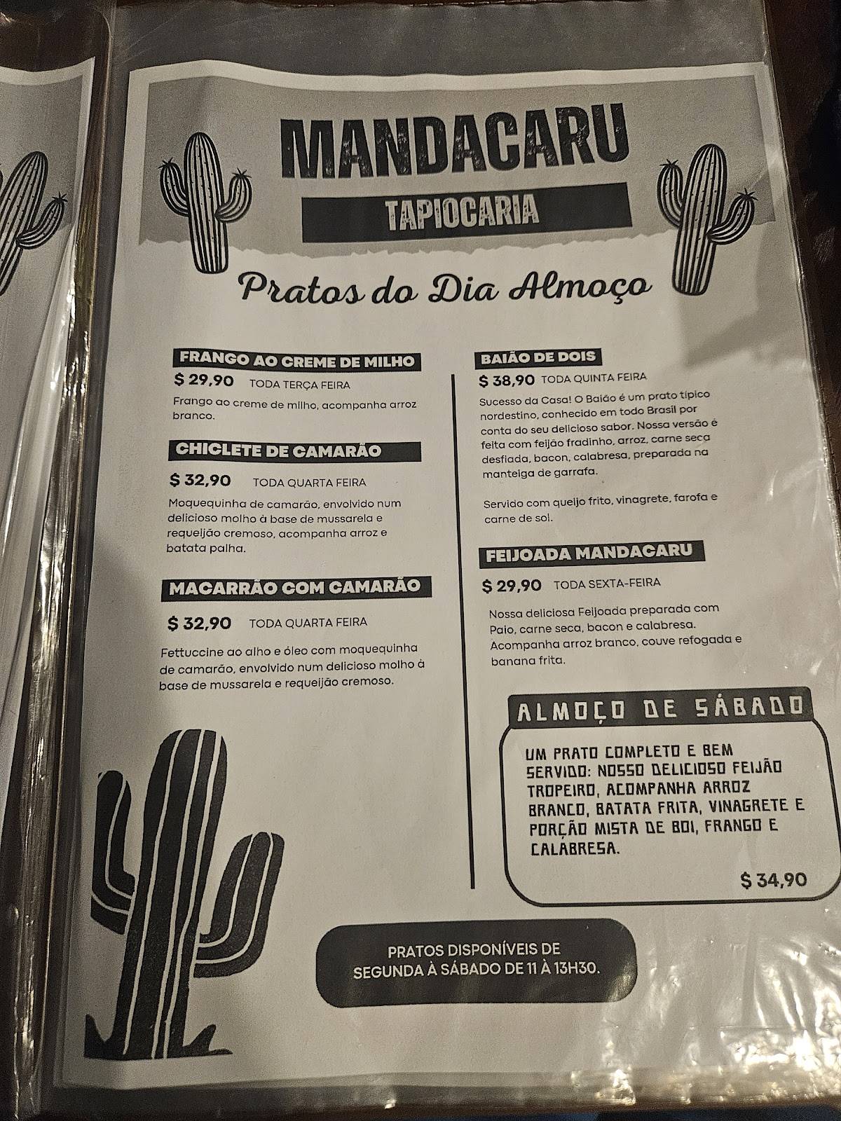 Mandacaru Tapiocaria Aracruz cardápio