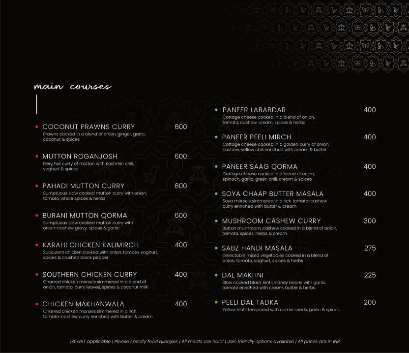 The Loft menu