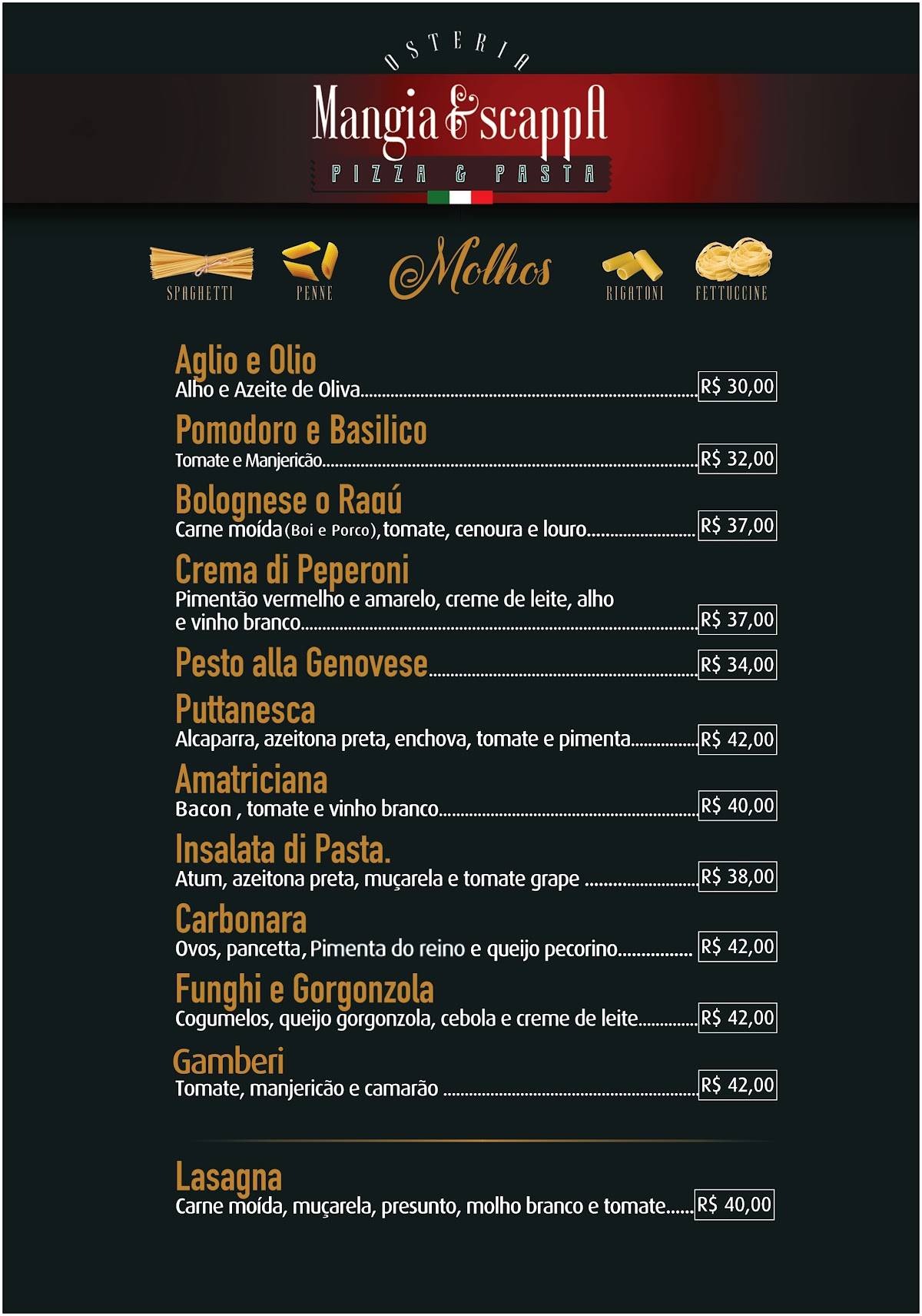 Mangia e Scappa cardápio