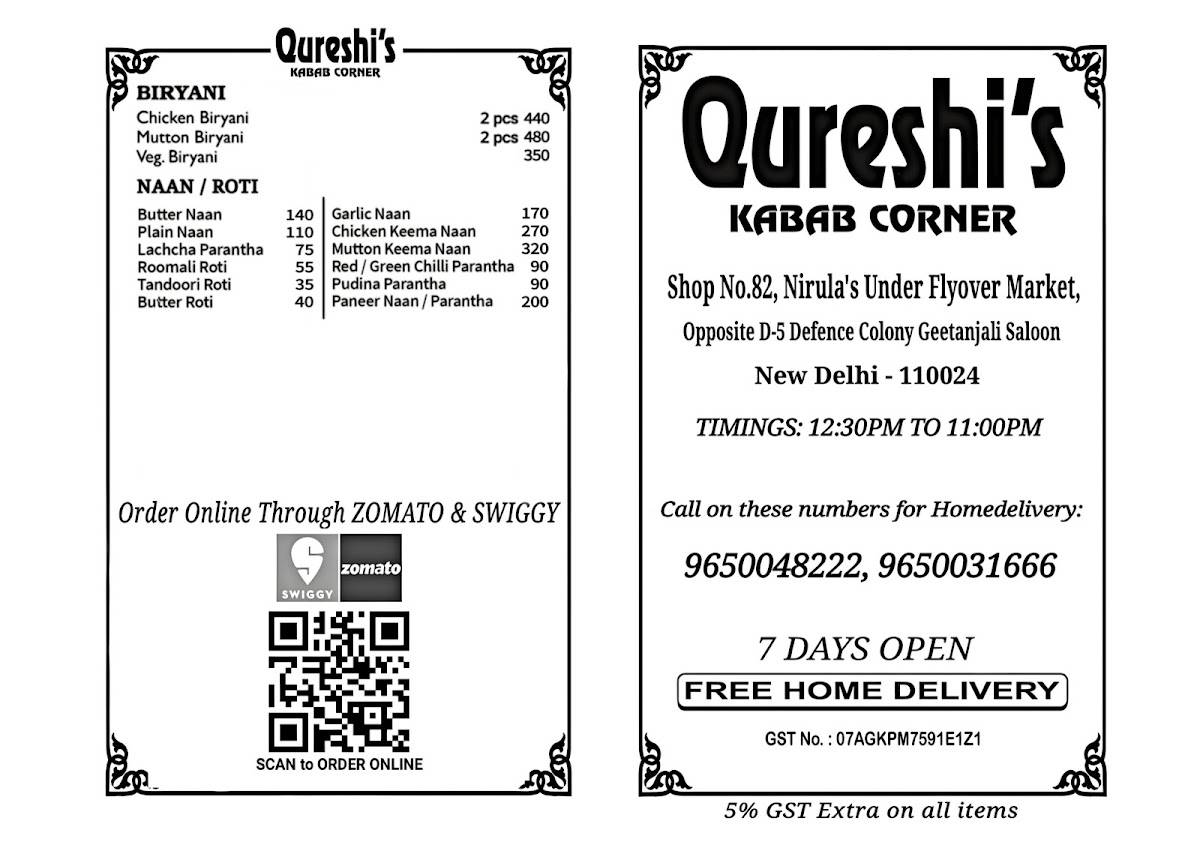 Maqbul Qureshi's Kabab Corner menu