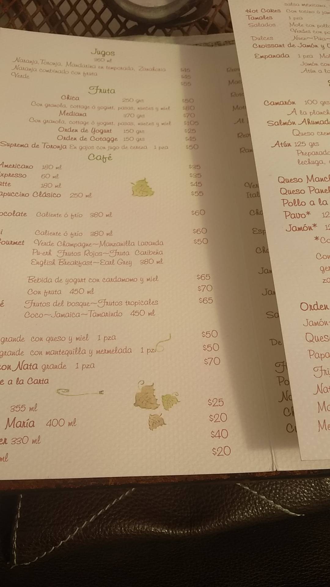 Carta del café Maque, Ciudad del México, Av. Emilio Castelar 209 G