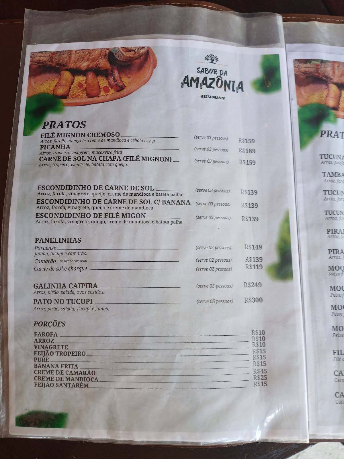Restaurante Sabor da Amazônia cardápio