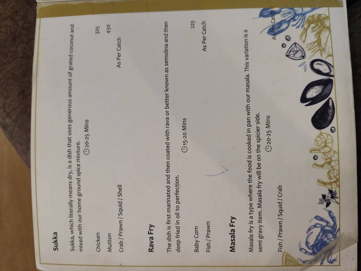 Maravanthe Coastal Cuisine menu