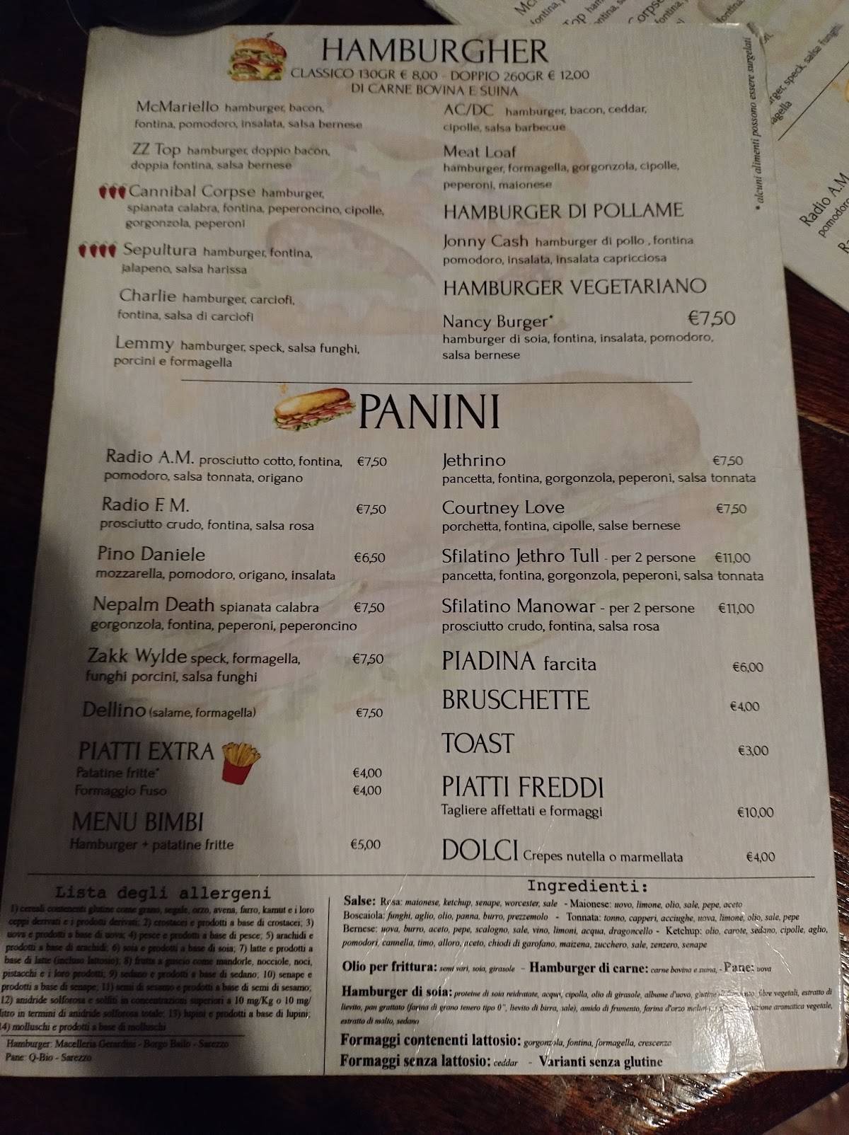 Menu di Mariello's Pub 