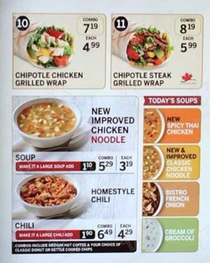 Menu de Tim Hortons