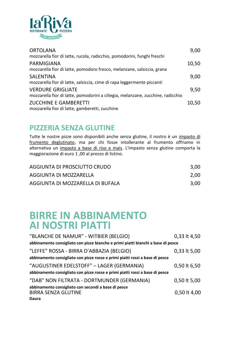 Menu di La Riva da Franco 