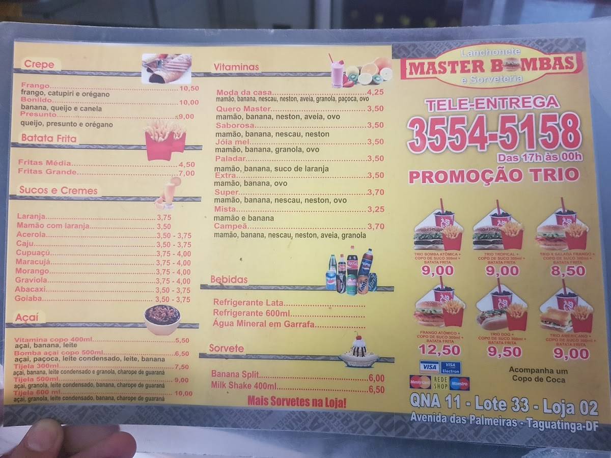 Master Bomba cardápio