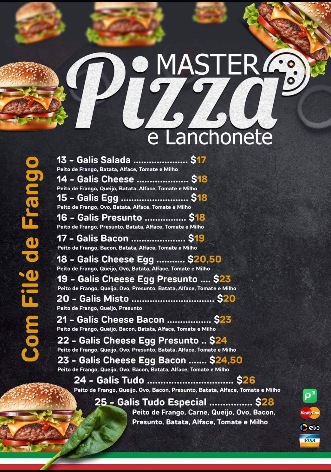 Master Pizza Pizzaria Lanchonete Hamburgueria cardápio
