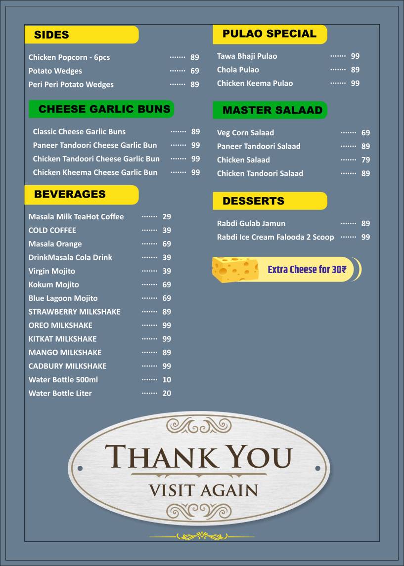 Masters Sandwiich menu