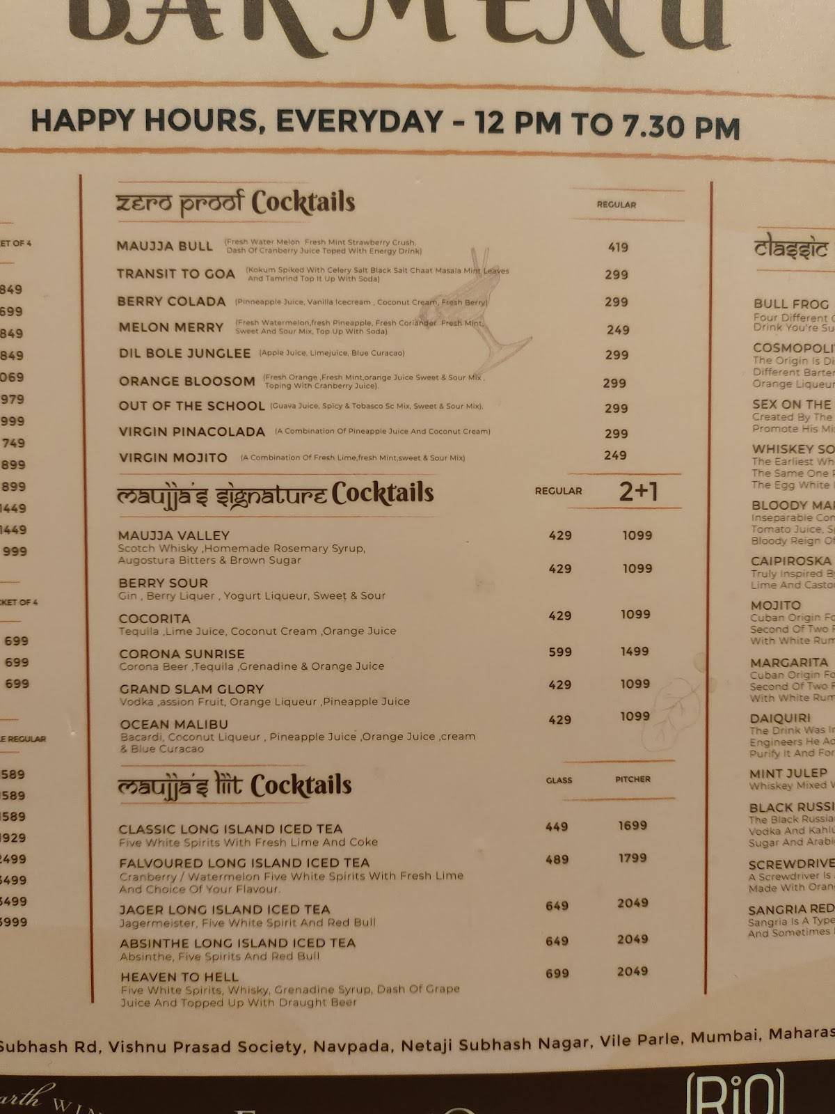 Maujja Restobar Thane menu