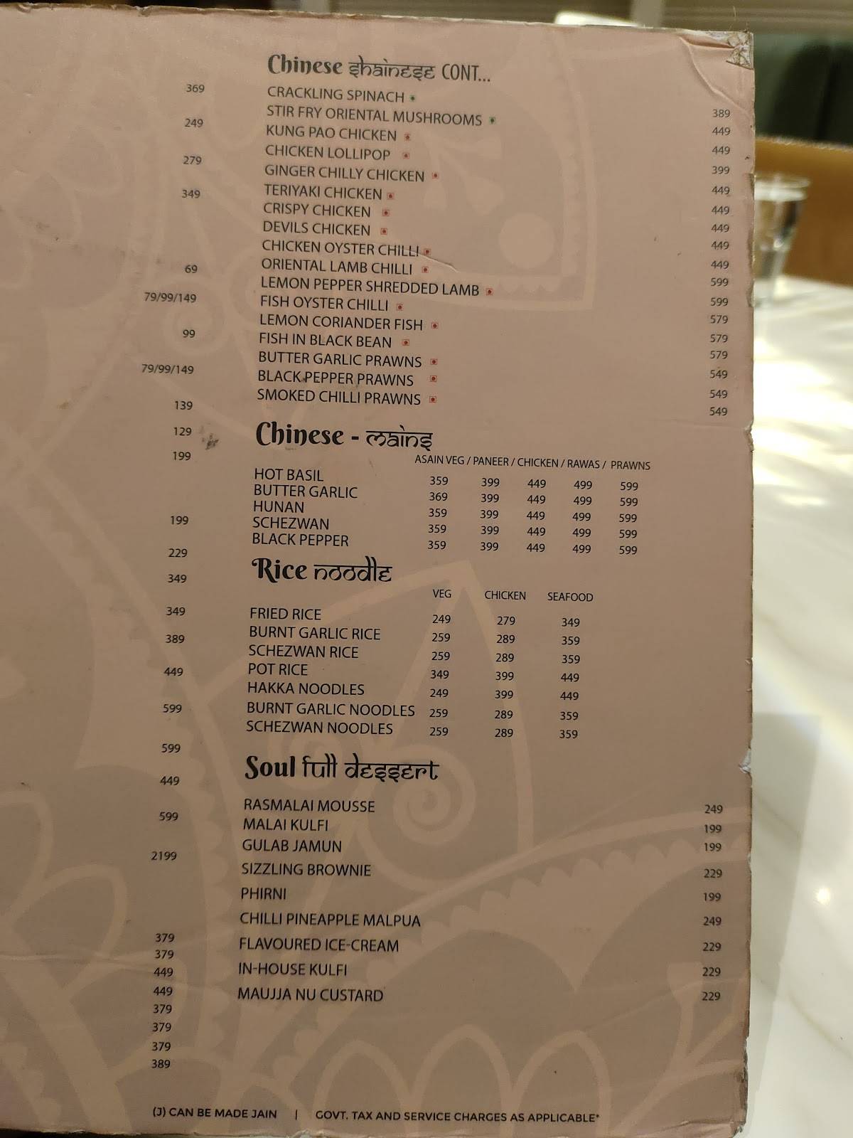Maujja Restobar Thane menu