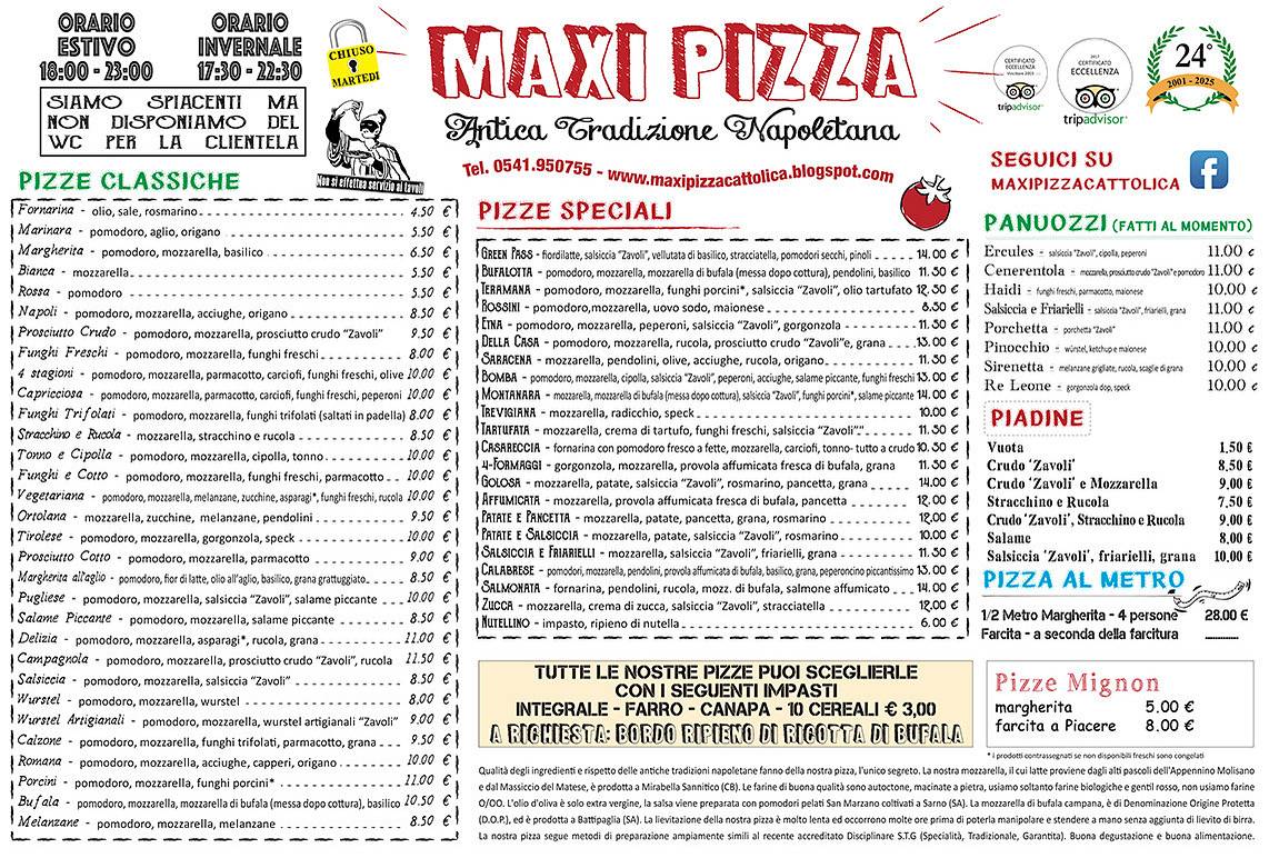 Menu di maxi pizza 
