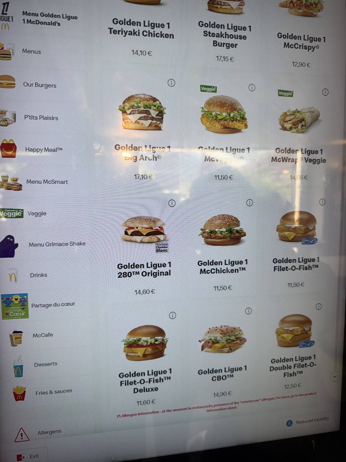 Menu de McDonald's
