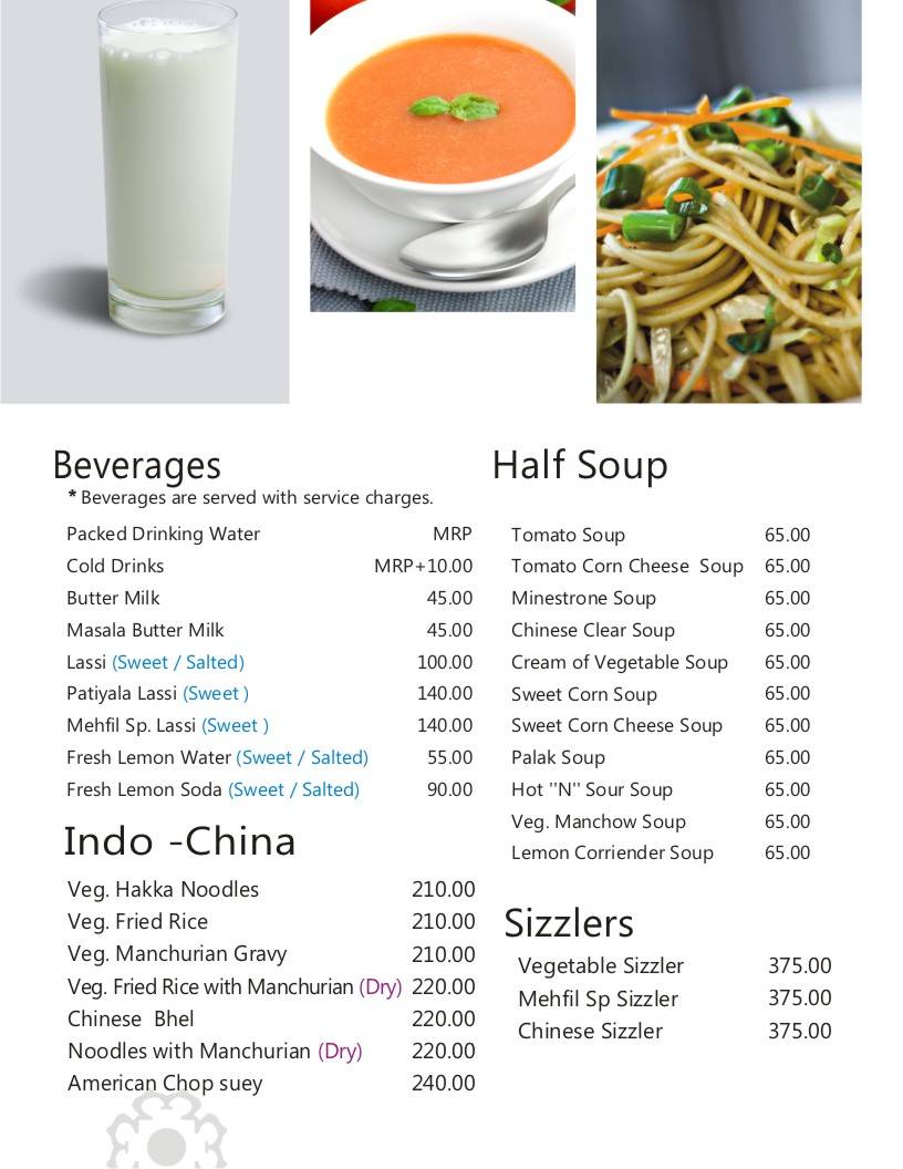 Mehfil Restaurant menu