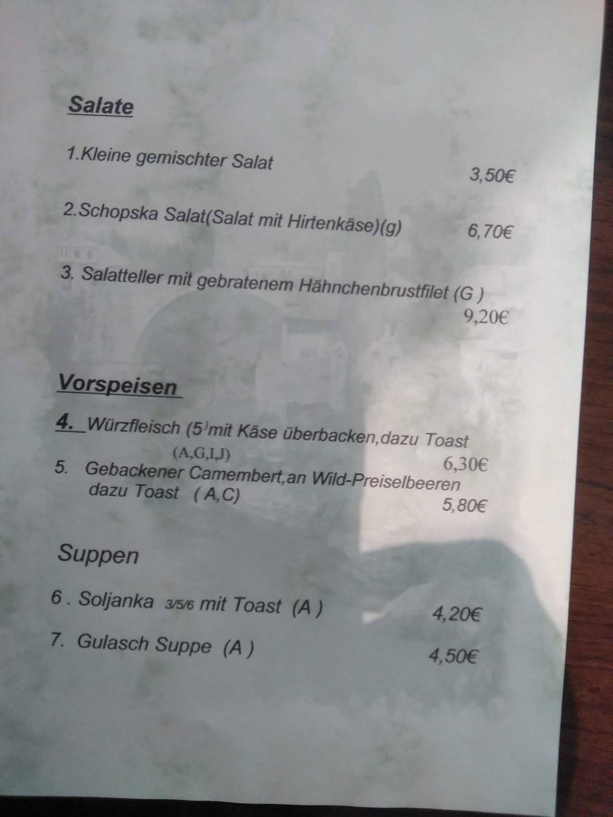 Speisekarte von Gaststätte Süd Eck cafe Bergen auf Rügen