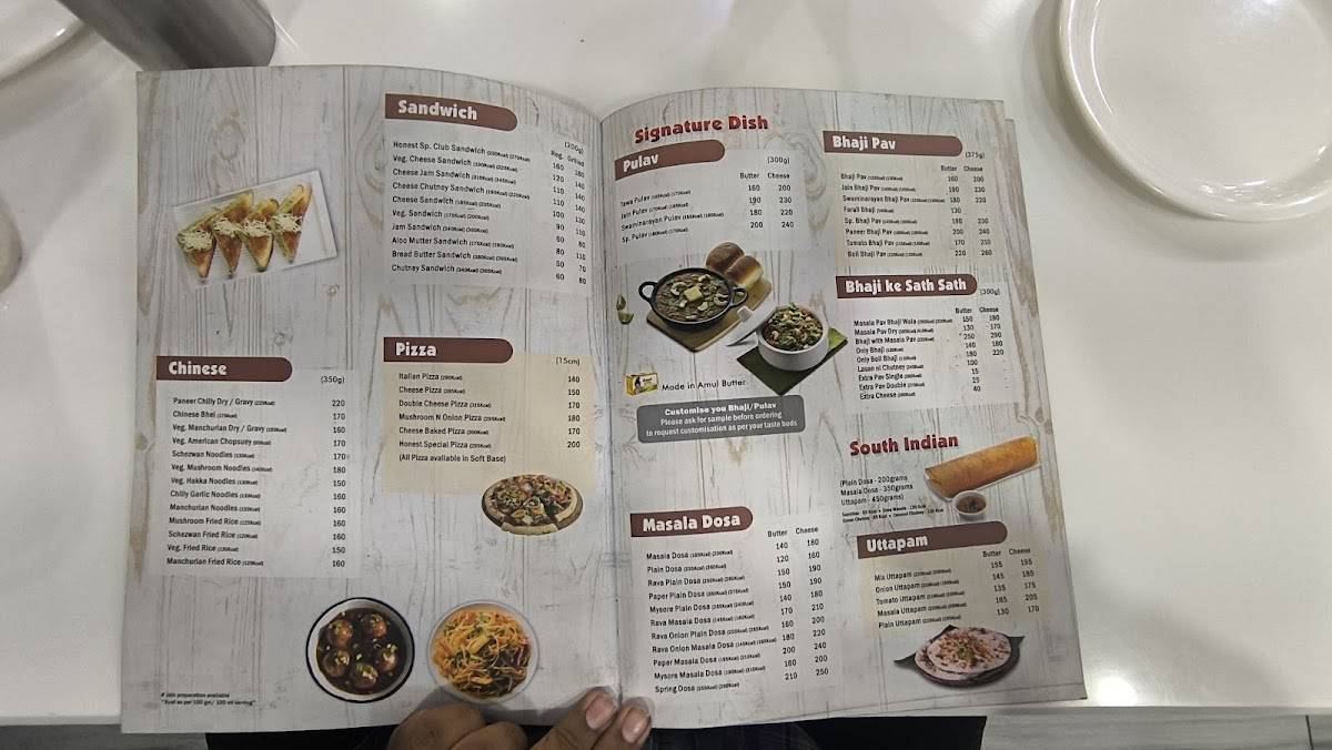 Honest Restaurant menu