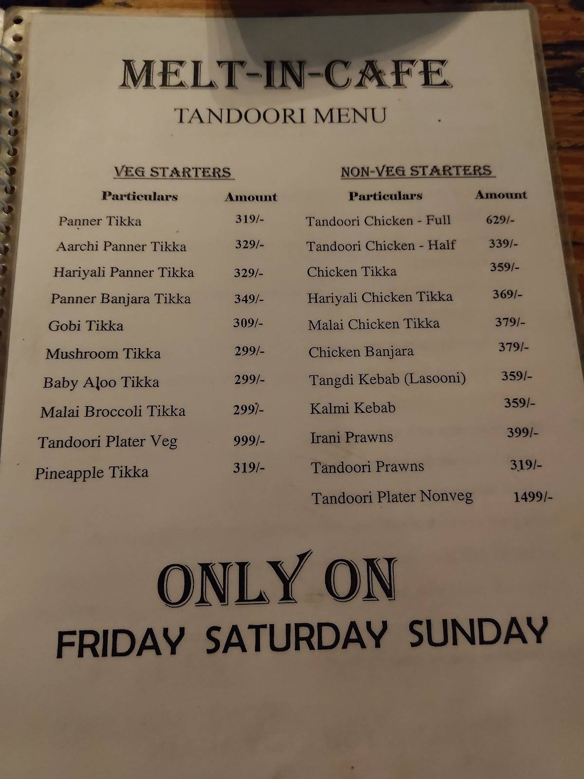 Melt In Cafe, Bangalore menu