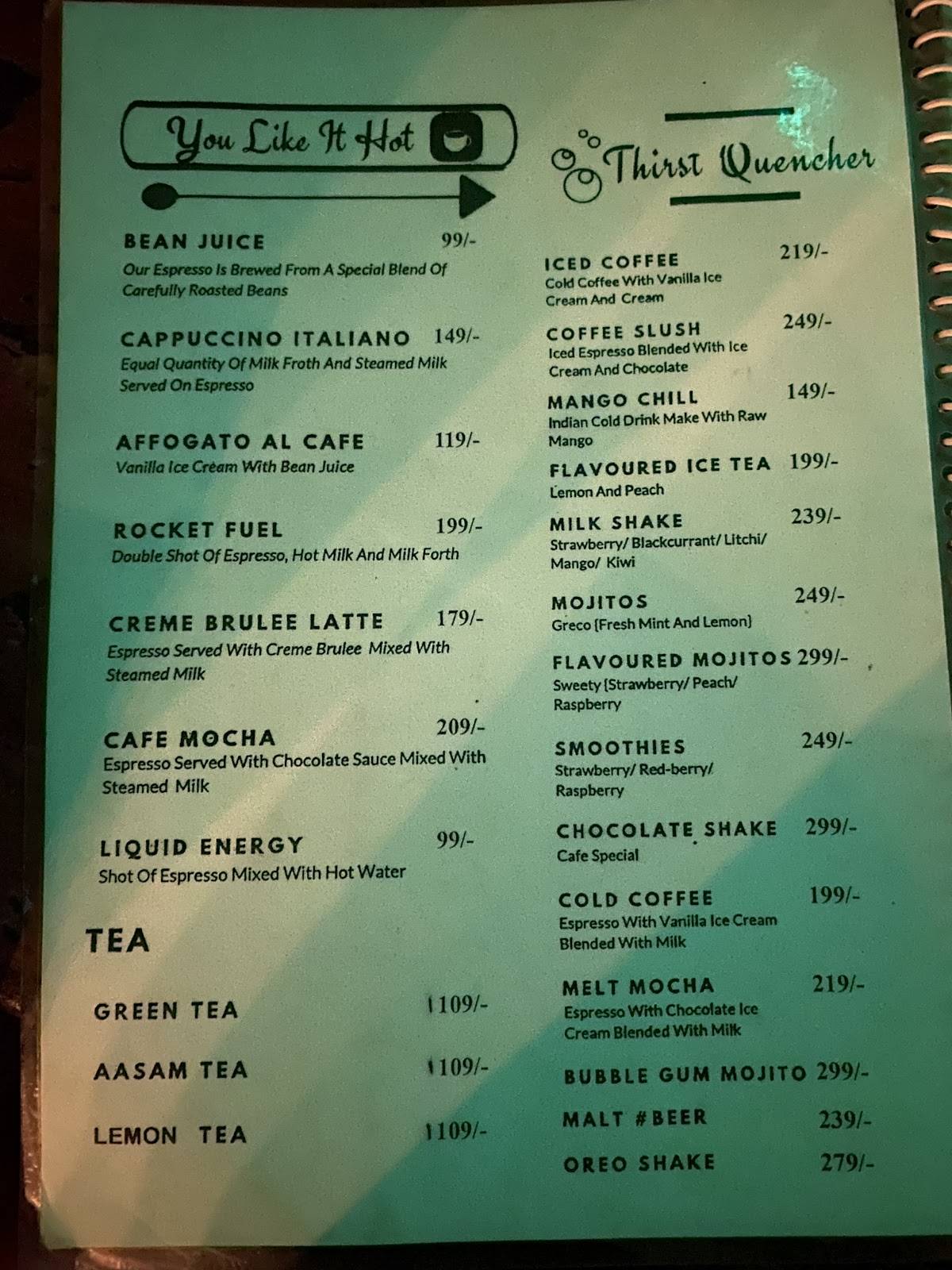 Melt In Cafe, Bangalore menu