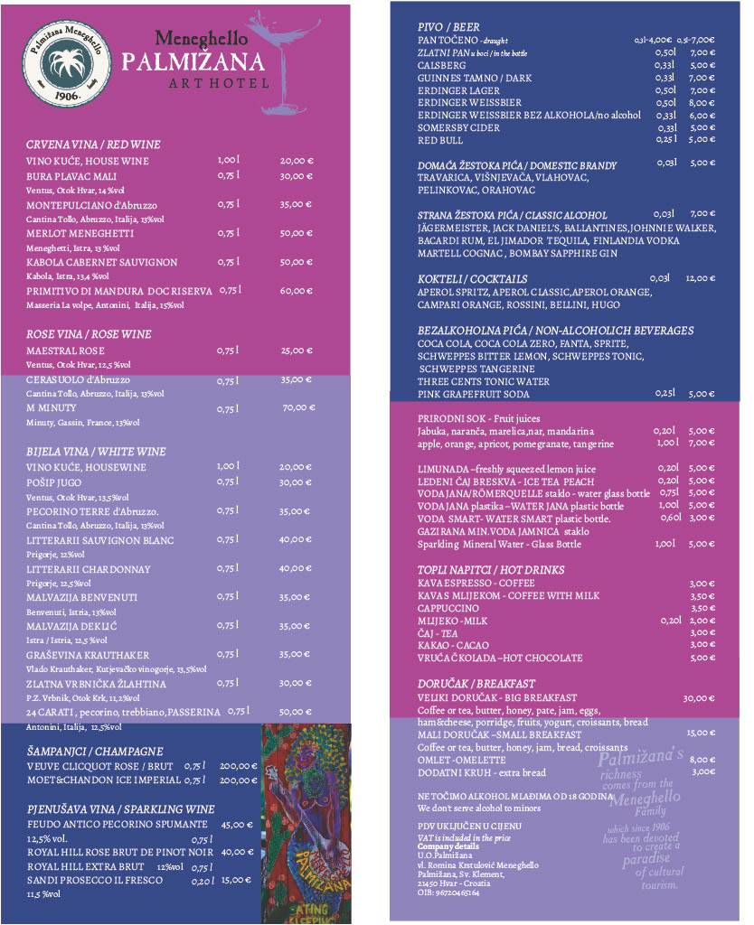 Menu di Meneghello Palmižana Restaurant 