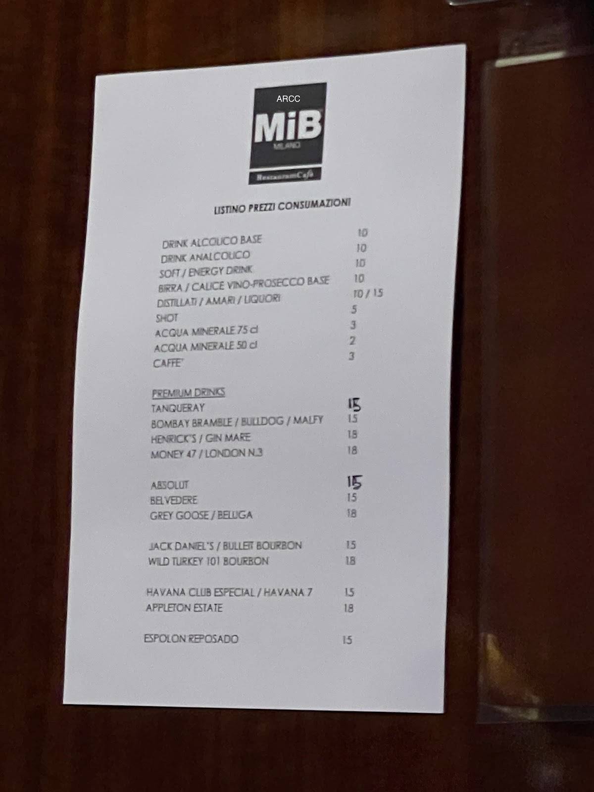 Menu di MiB Milano - Restaurant Cafè 
