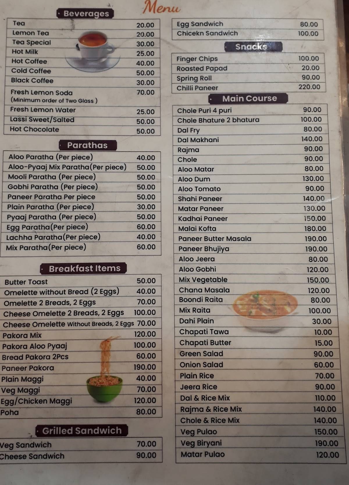 Midway restaurant menu