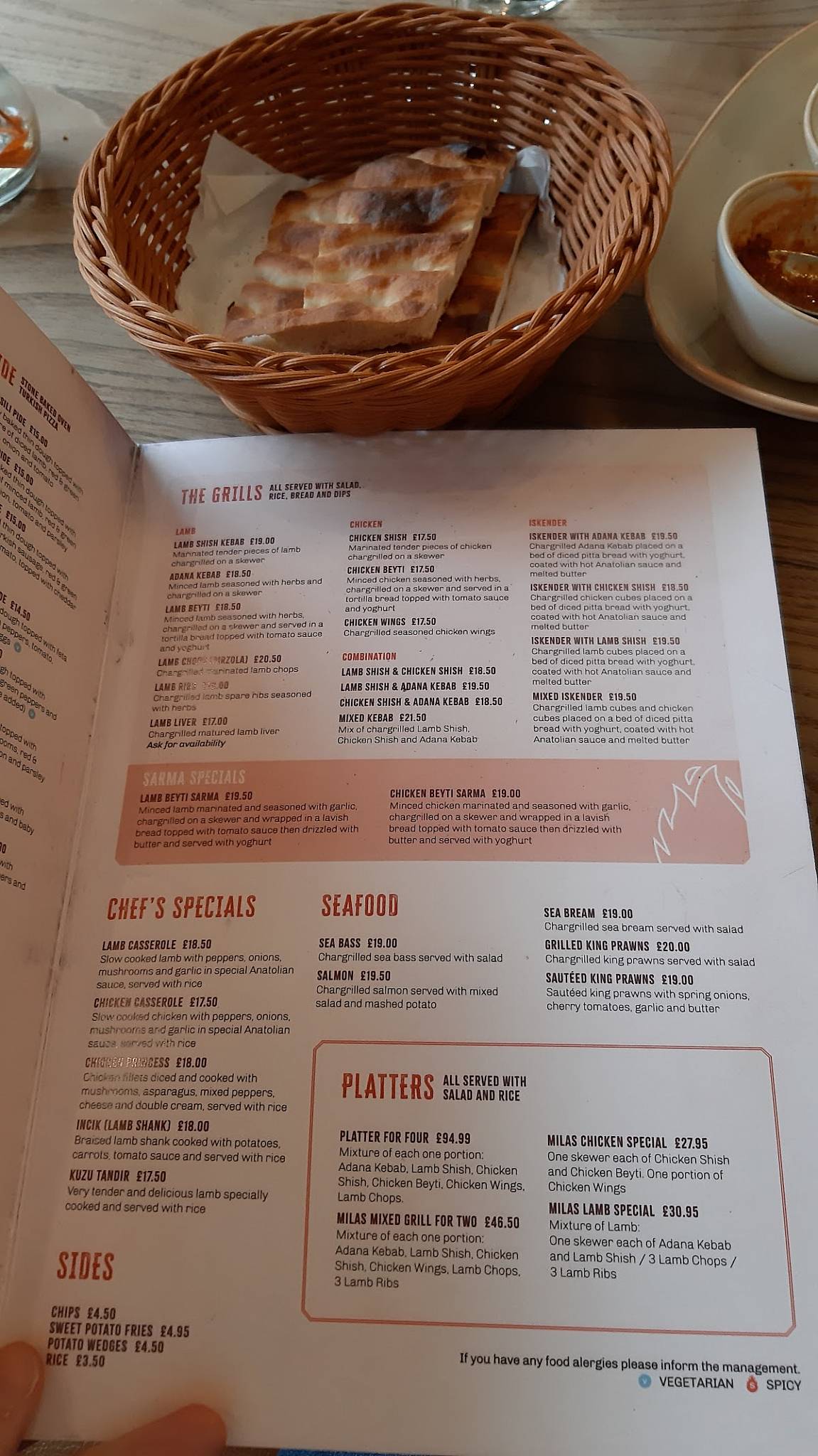 Menu at Milas restaurant, Dundee