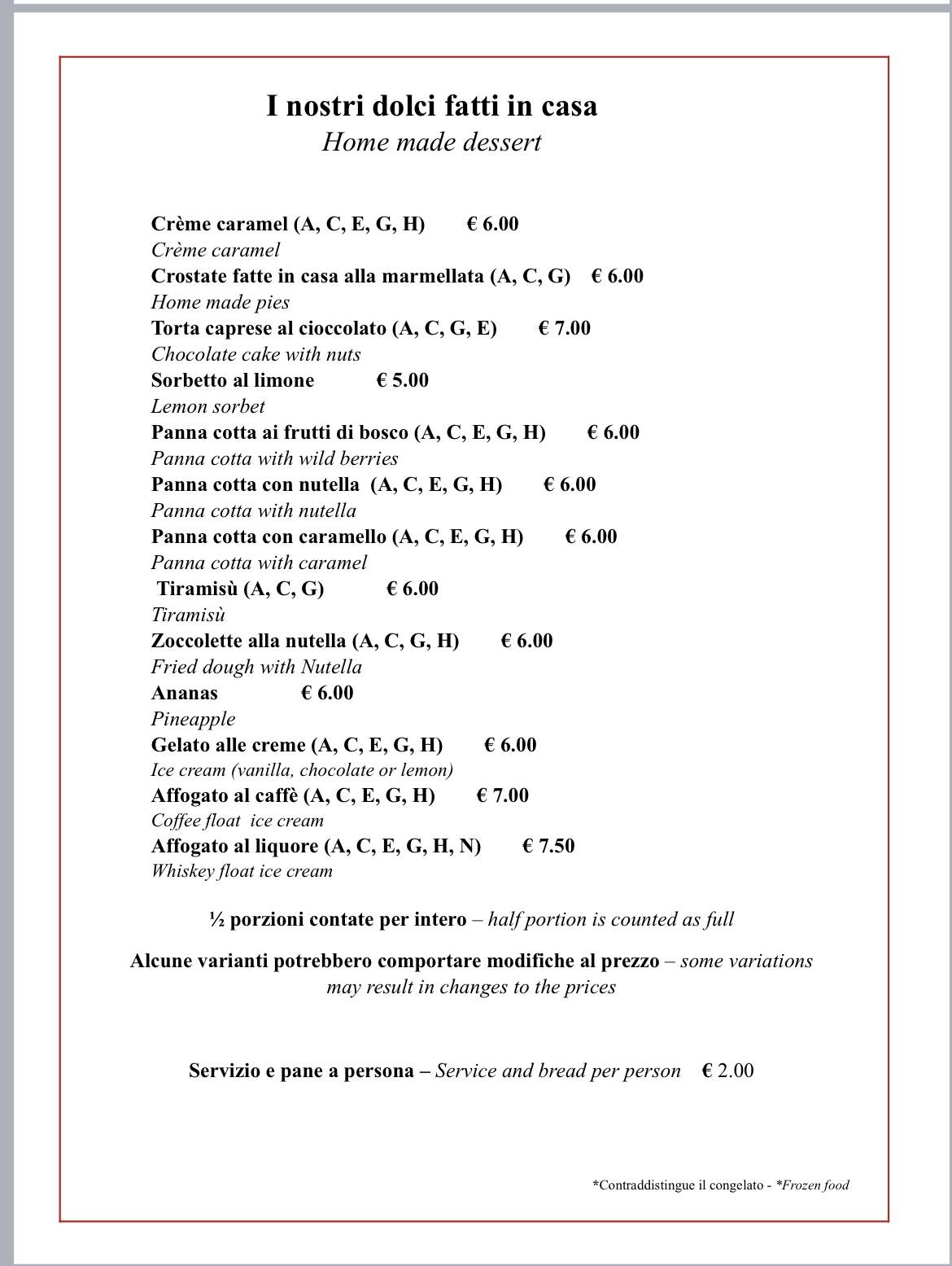 Menu di Miraggio Trastevere 