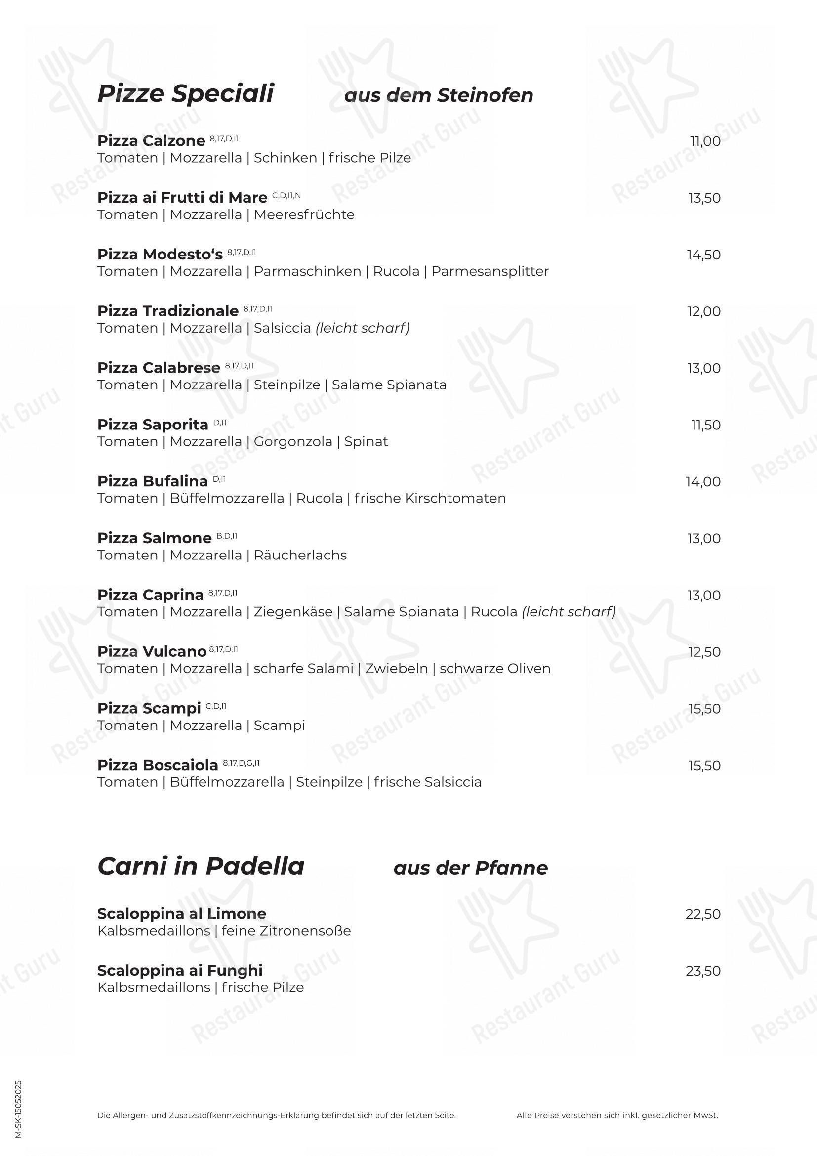 Menu pour Modesto's - 菜单