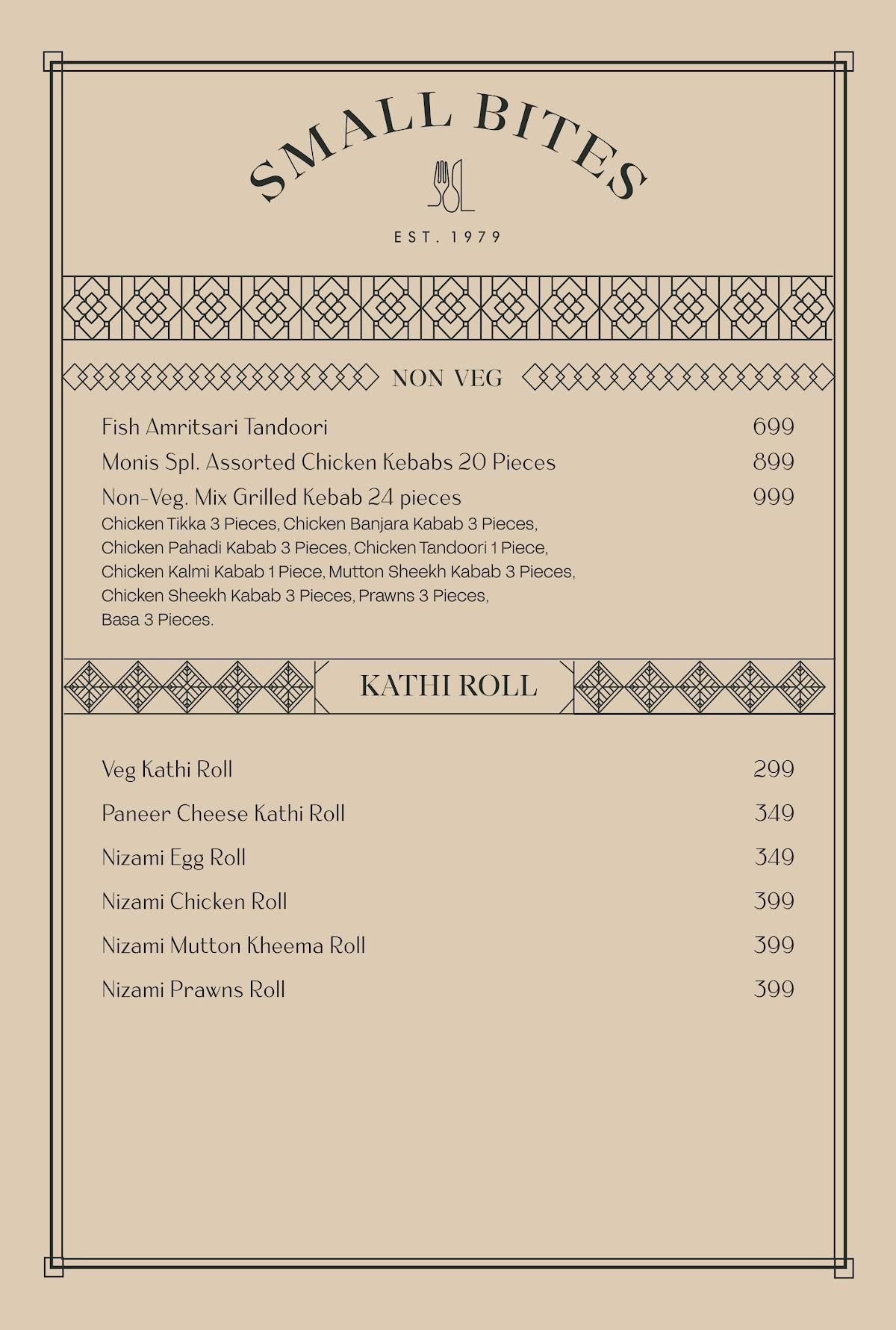 Moni's Bar & Restaurant menu