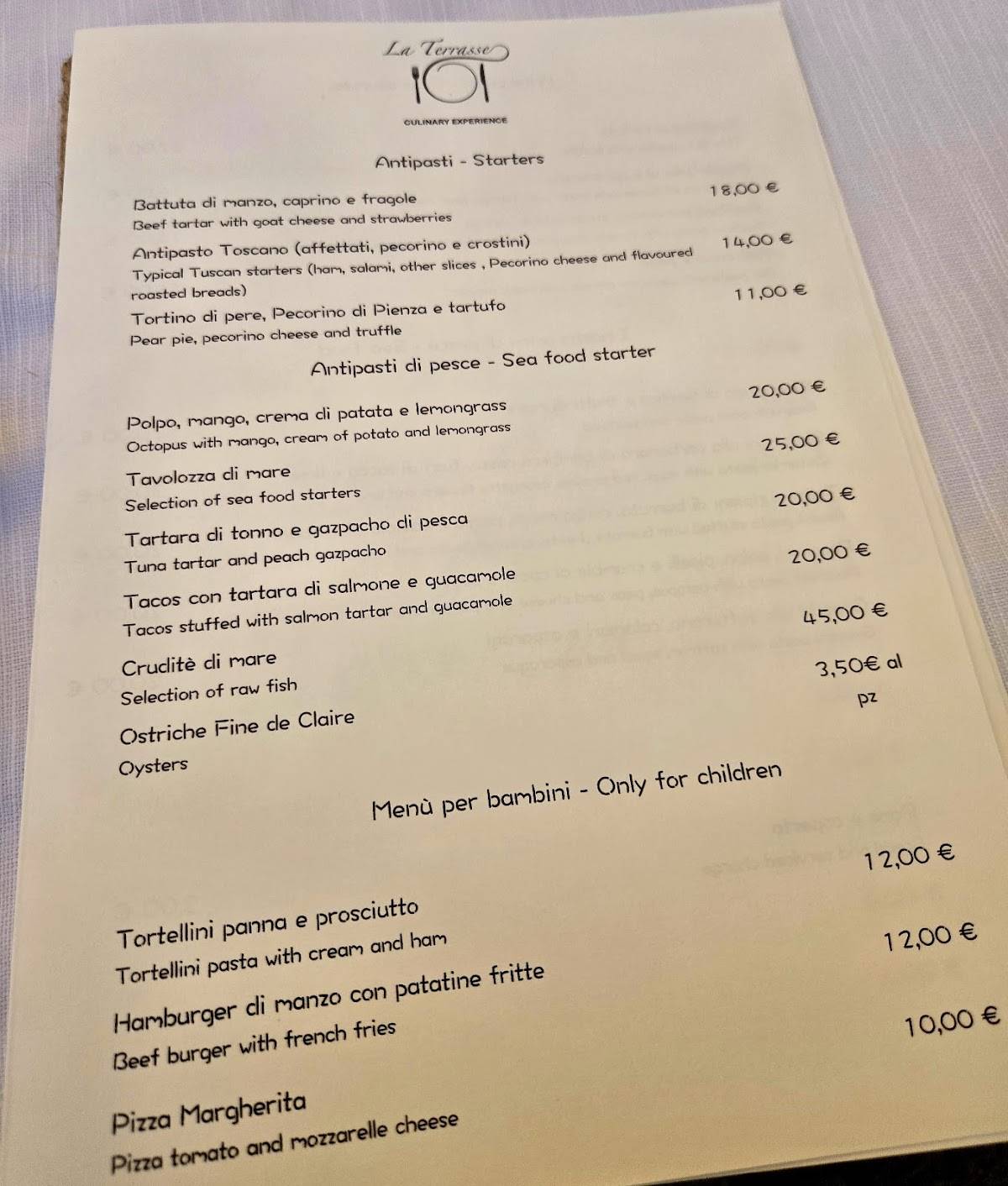 Menu di Ristorante La Terrasse 
