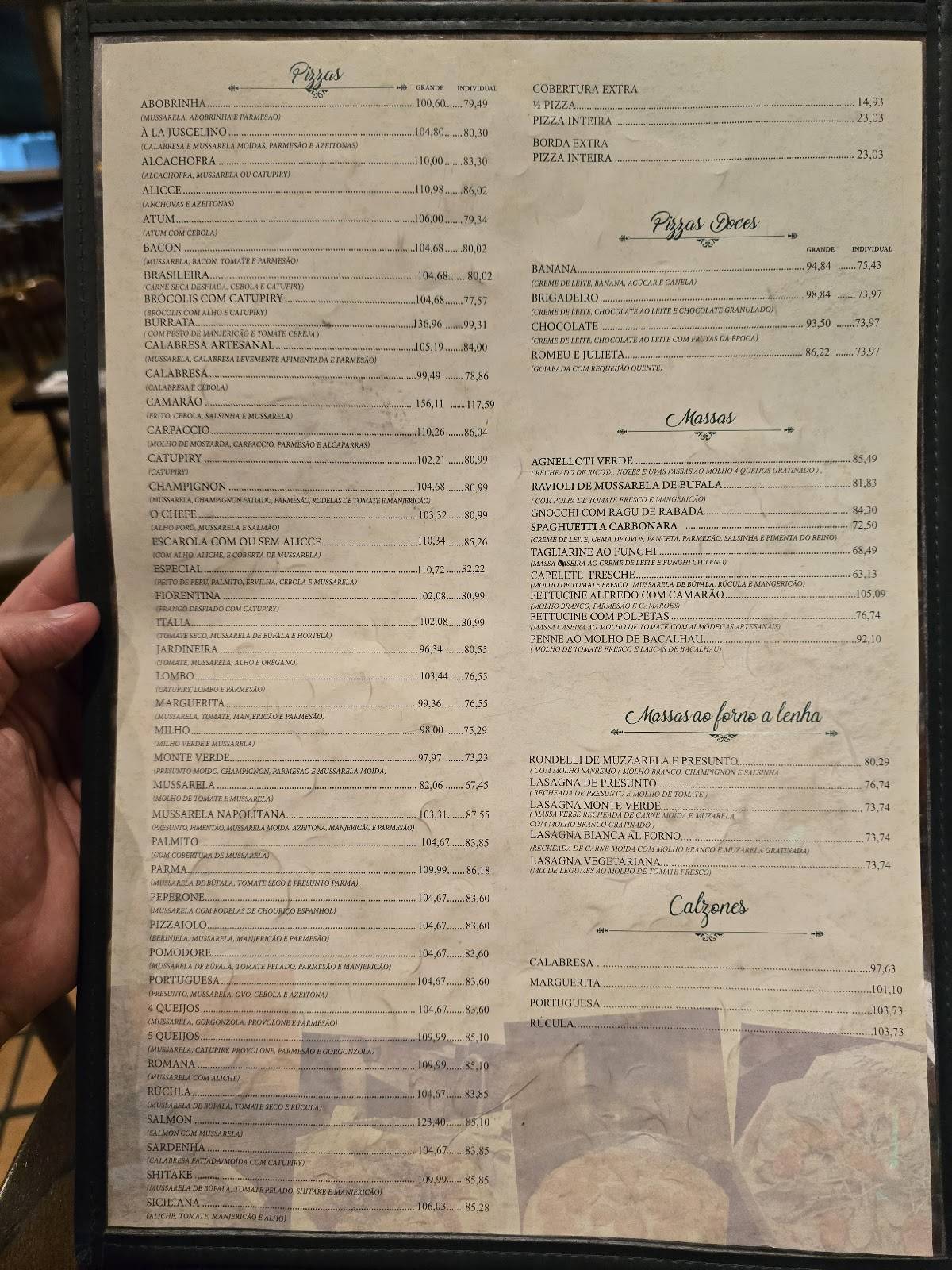 Monte Verde Cantina e Pizzaria Jardins cardápio