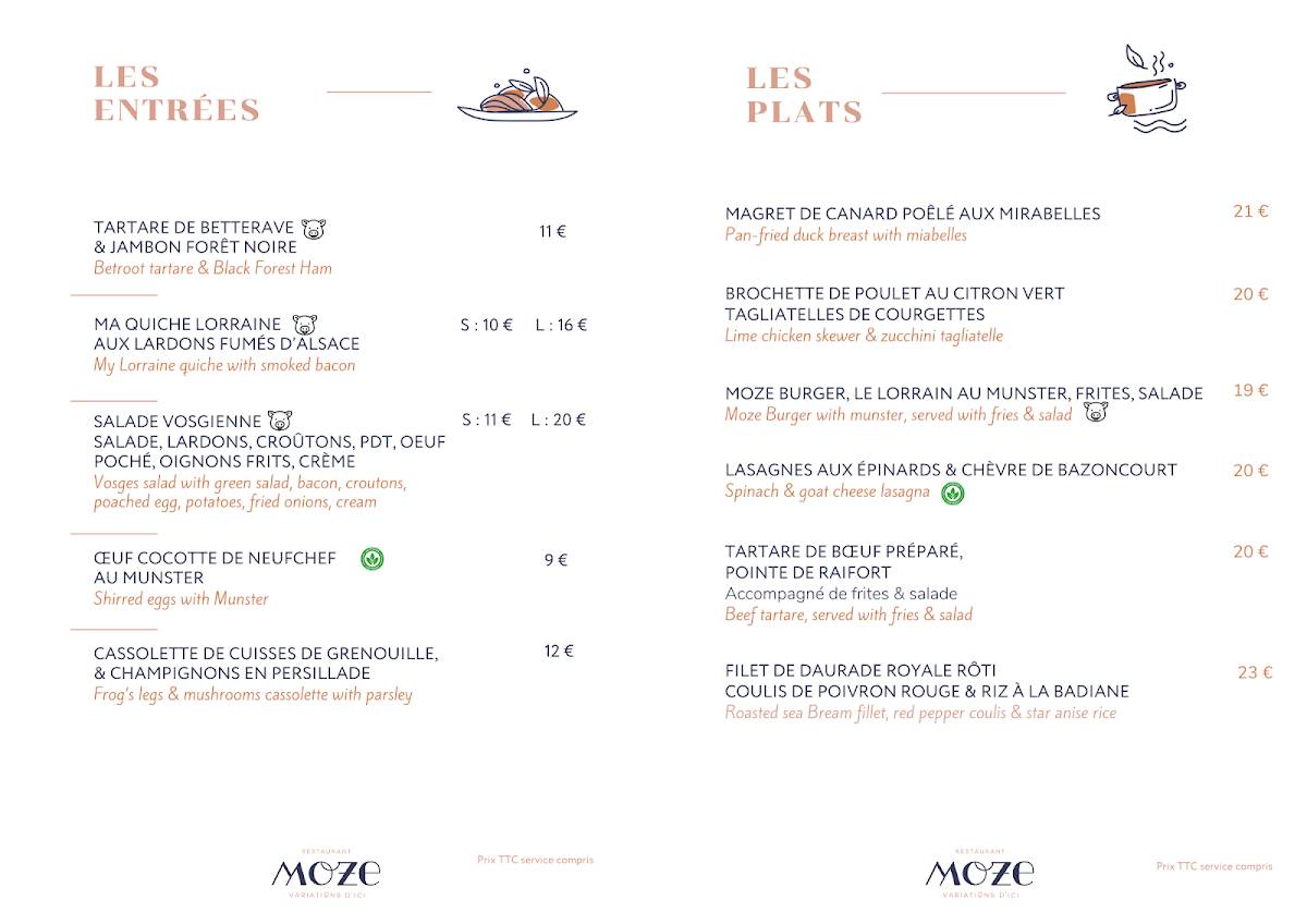 Menu de Restaurant Moze