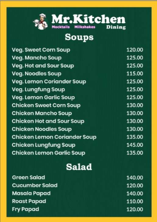 Mr.Kitchen Dining menu