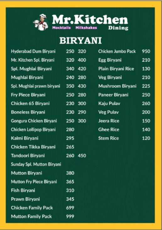 Mr.Kitchen Dining menu