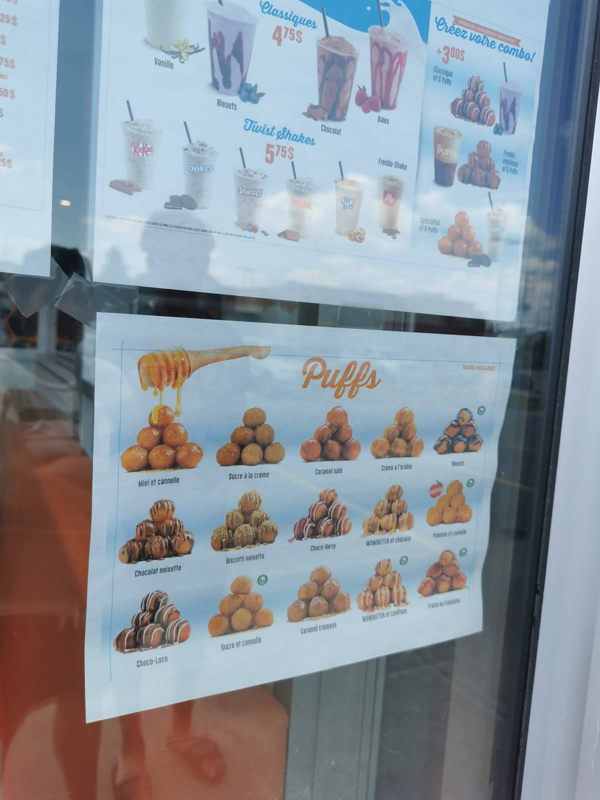 Menu au Mr.Puffs desserts, Gatineau, Bd Gréber