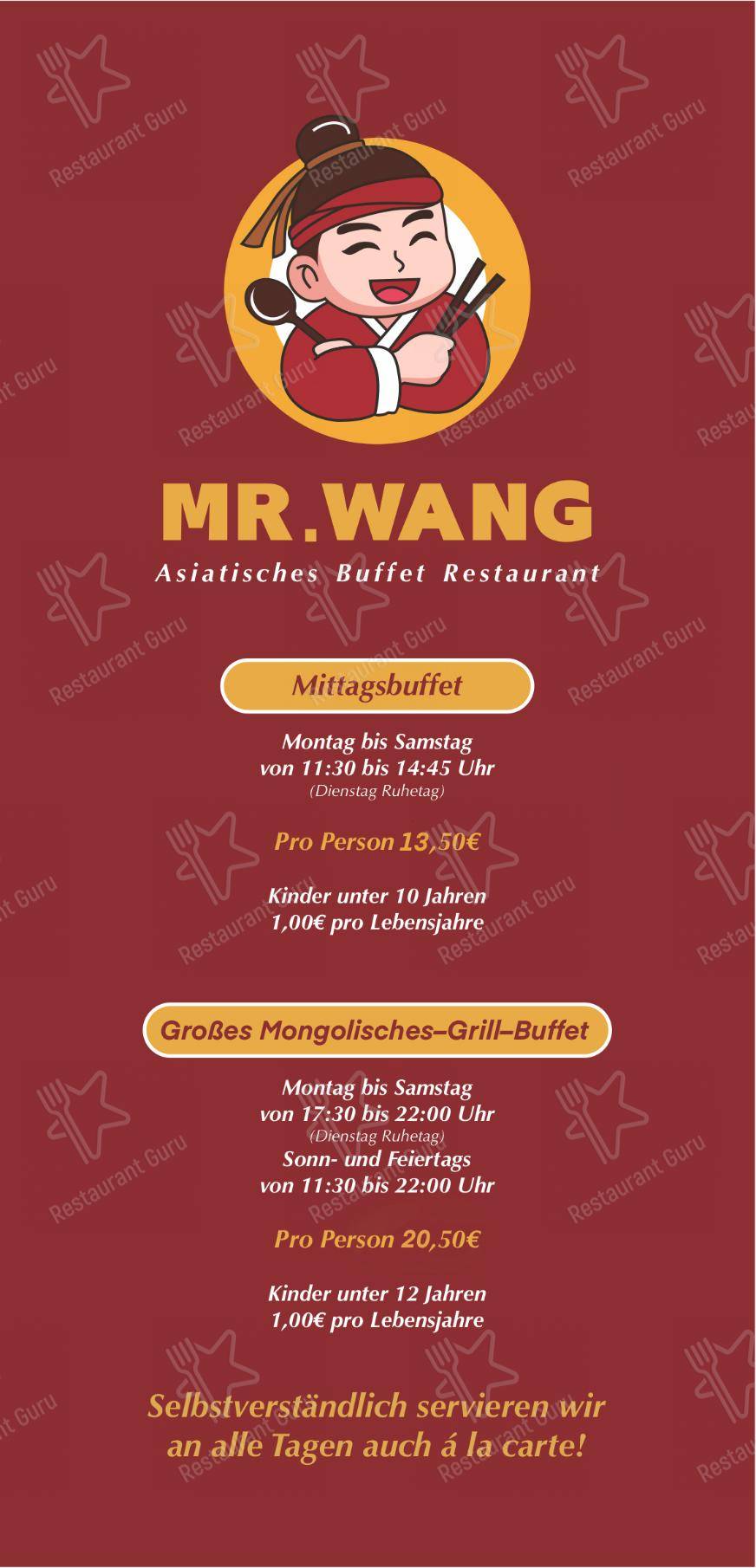 Speisekarte von Mr. Wang restaurant, Solingen