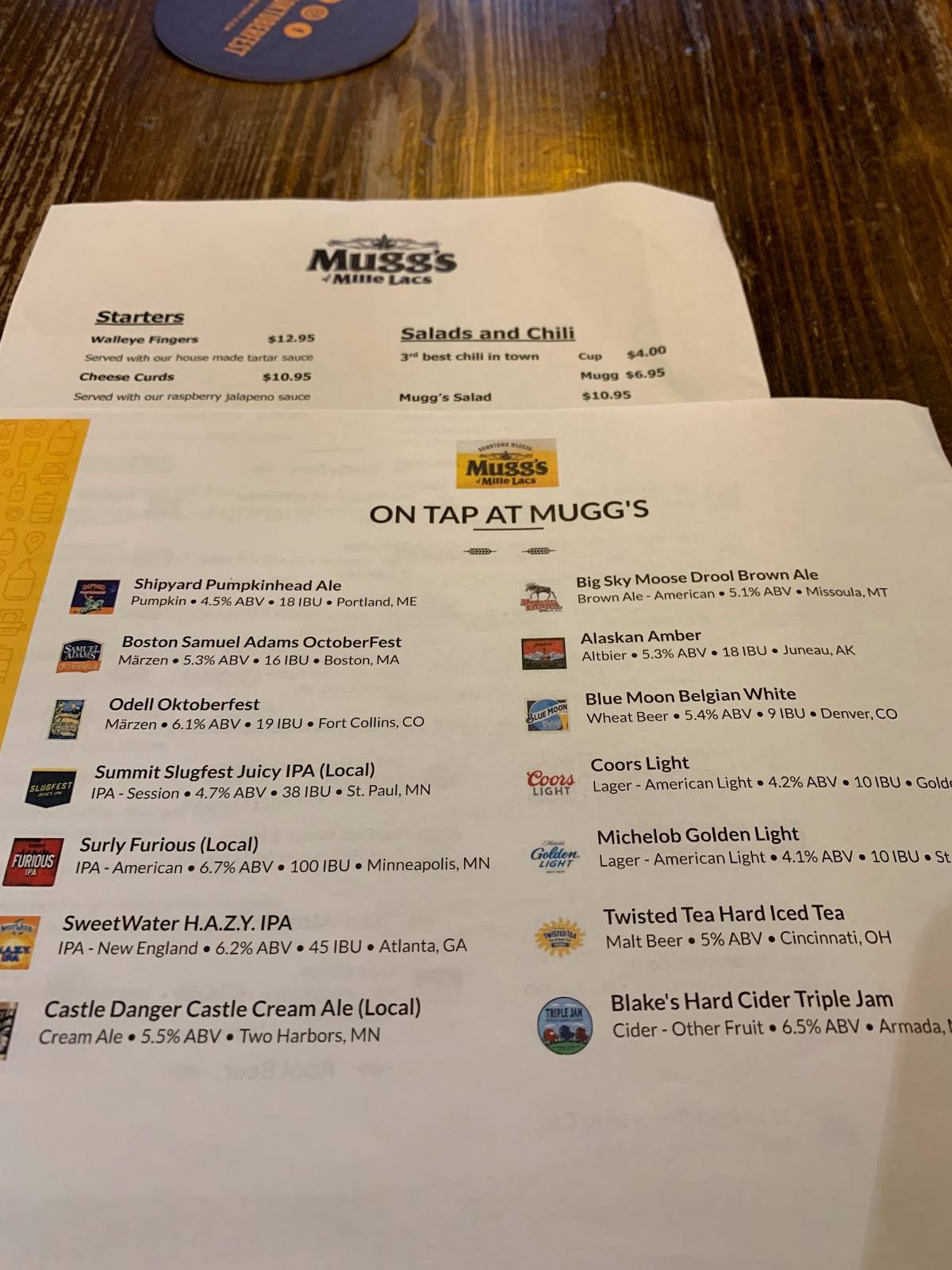 Menu at Mugg's of Mille Lacs pub & bar, Wahkon