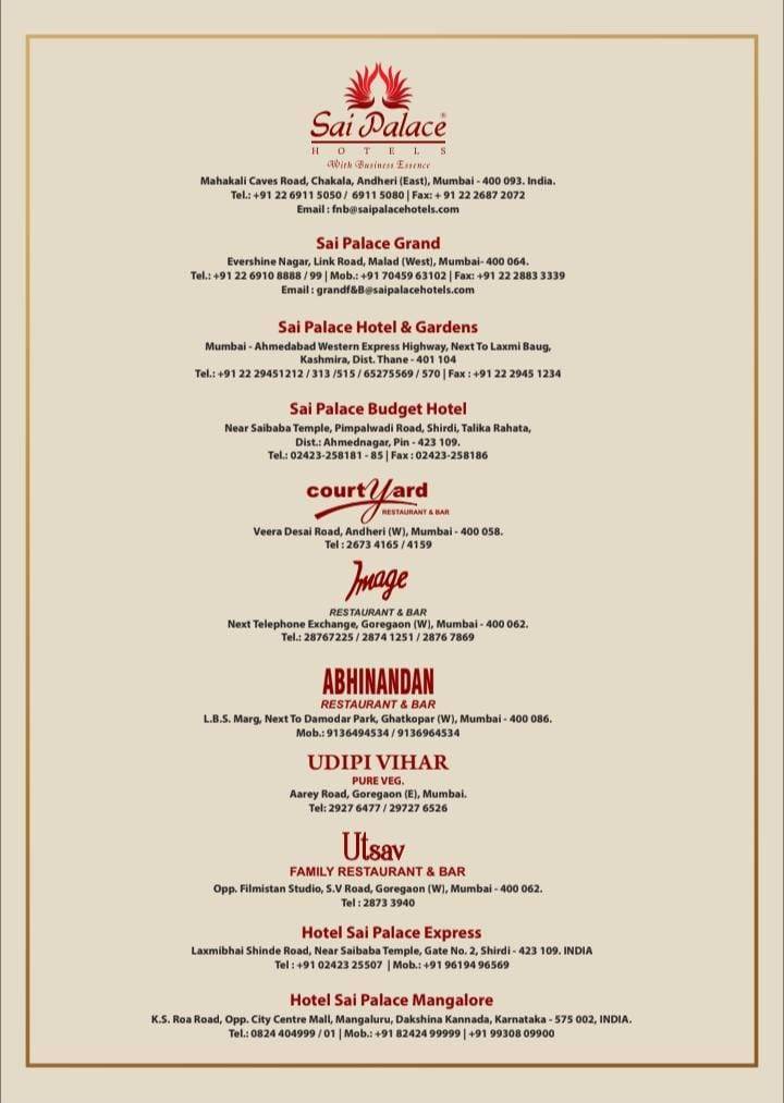 Abhinandan Dining Bar menu