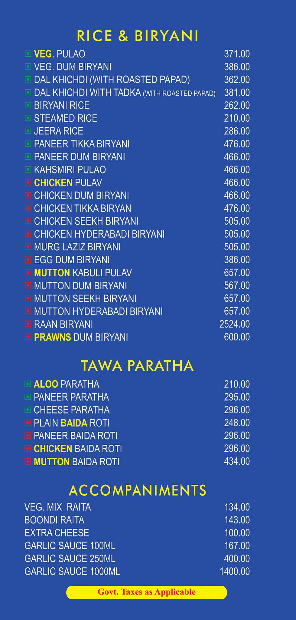 Carter's Blue menu