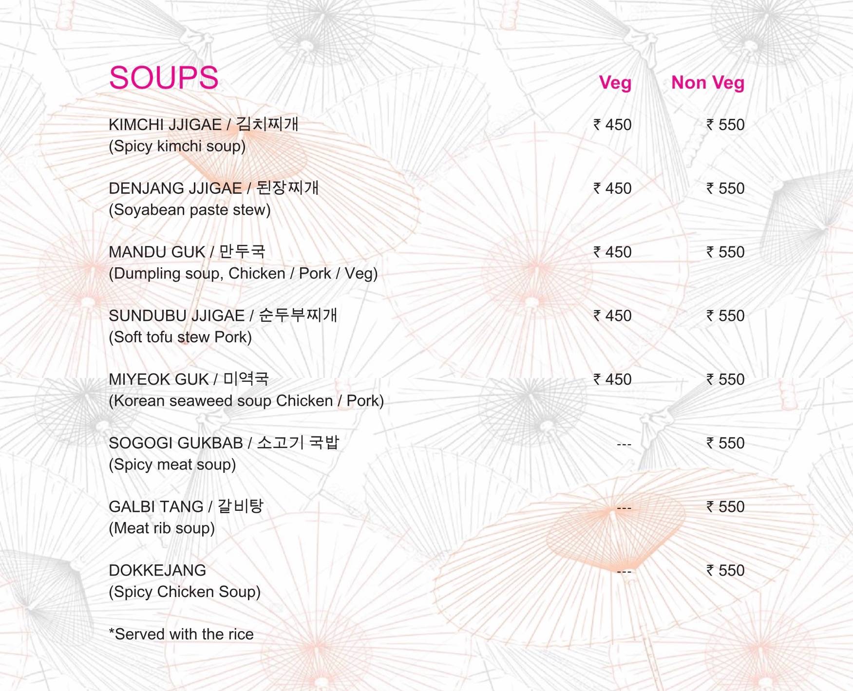 Origami Japanese & Korean Restaurant menu