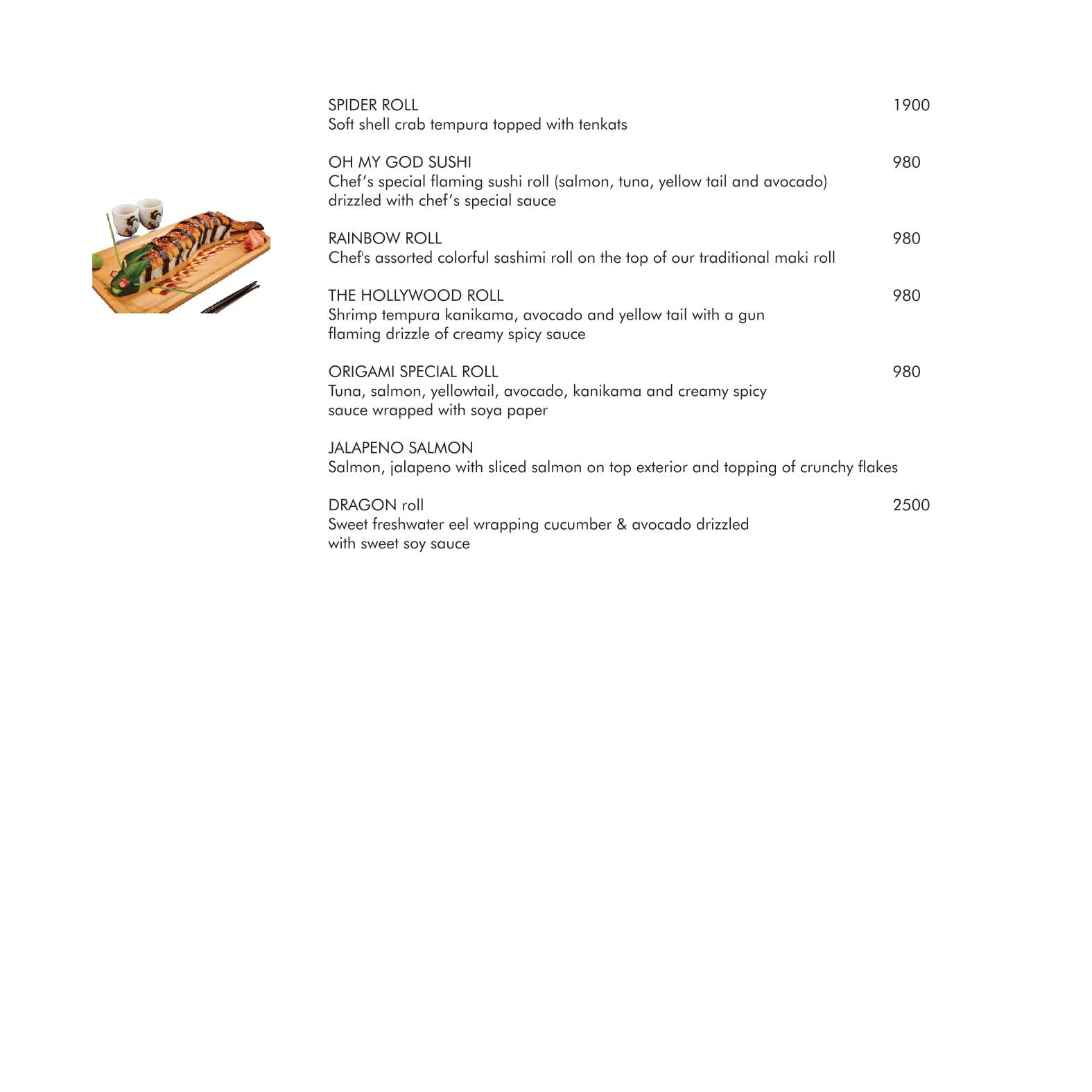 Origami Japanese & Korean Restaurant menu