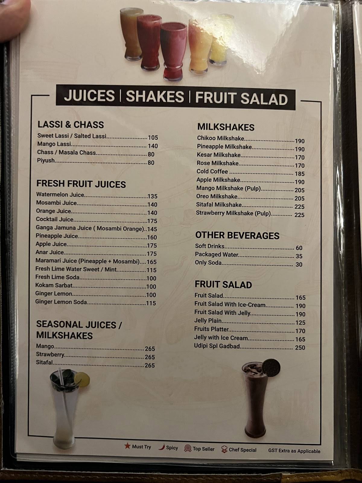 UDIPI REFRESHMENT menu