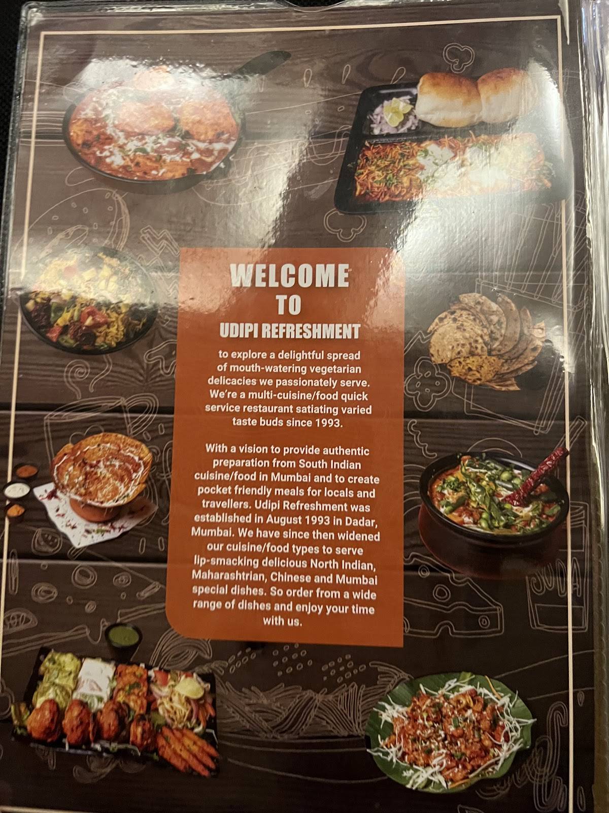 UDIPI REFRESHMENT menu