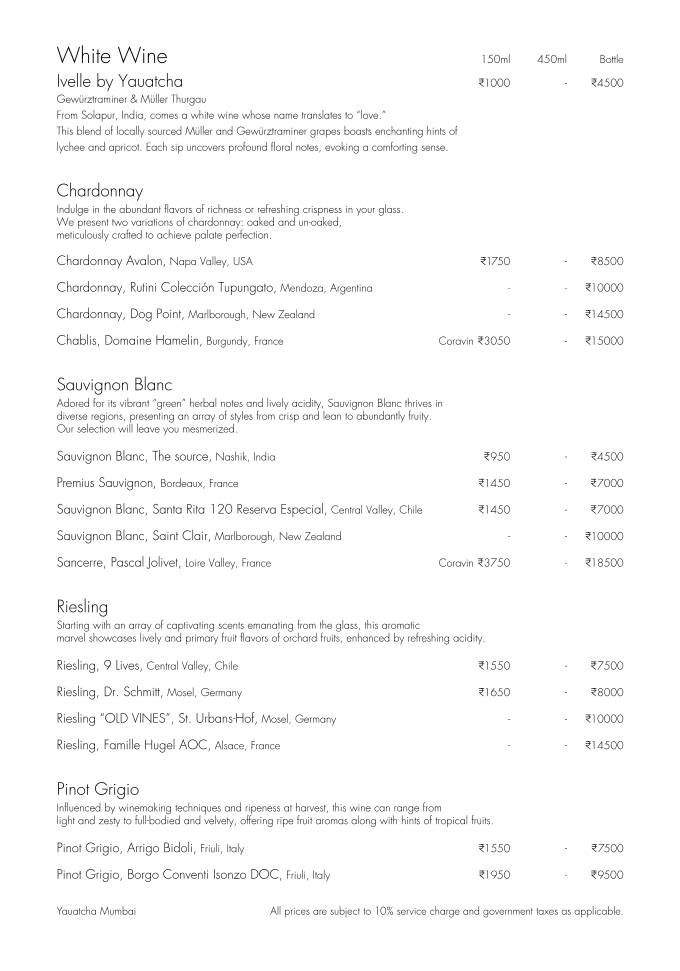 Yauatcha Mumbai menu