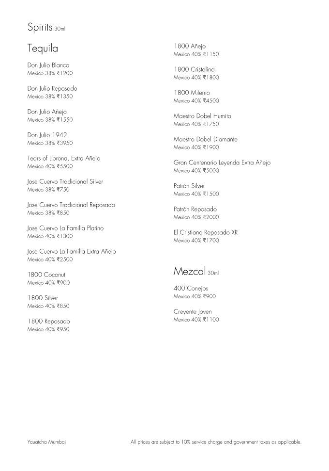 Yauatcha Mumbai menu