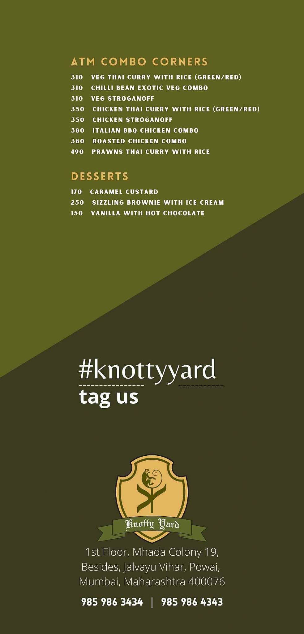 Knotty Yard Dining - Cafe & Lounge Bar menu