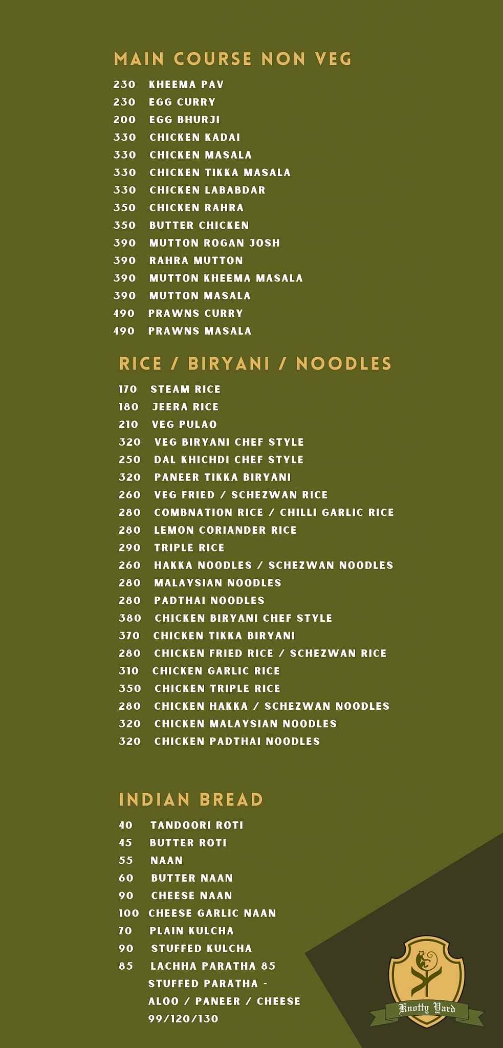 Knotty Yard Dining - Cafe & Lounge Bar menu