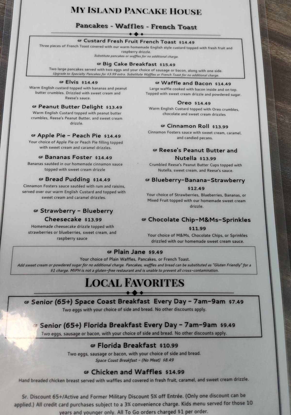 Menu at My Island Pancake House restaurant, Rockledge