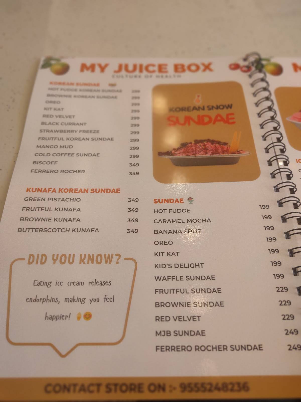 My Juice Box menu