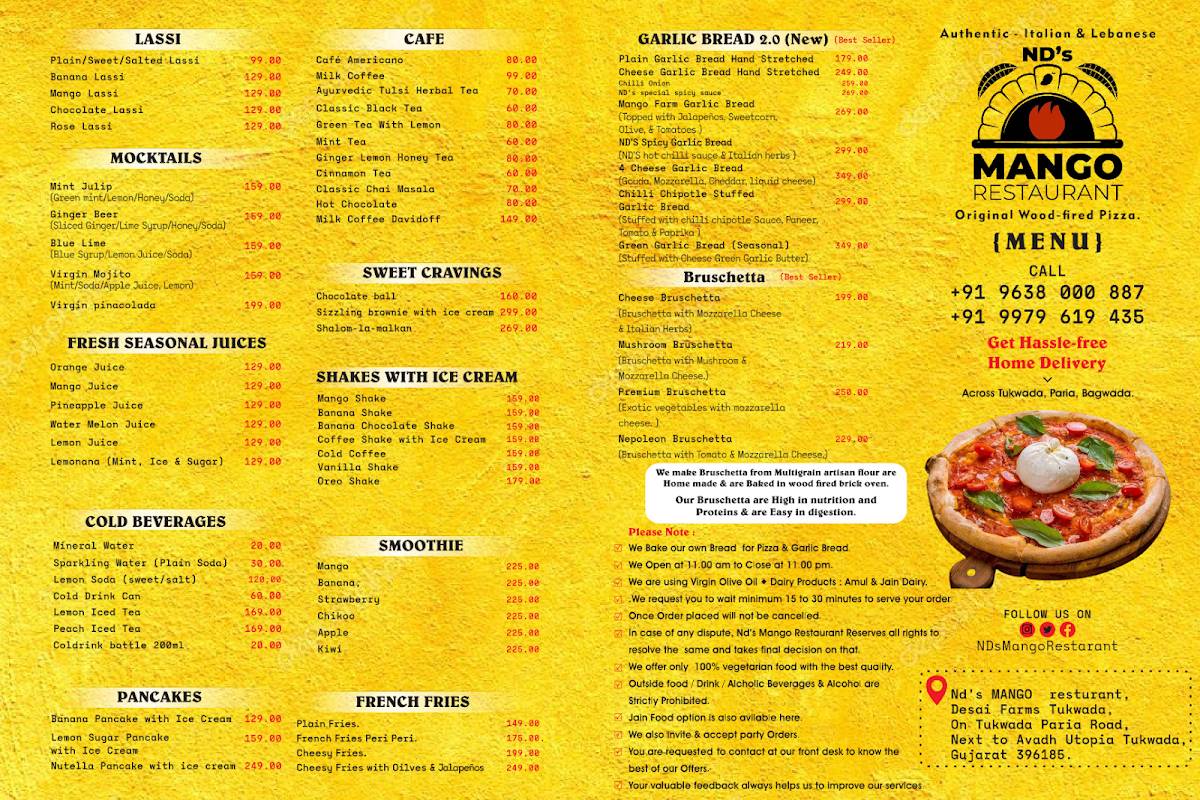 ND’s MANGO Restaurant - Vapi menu
